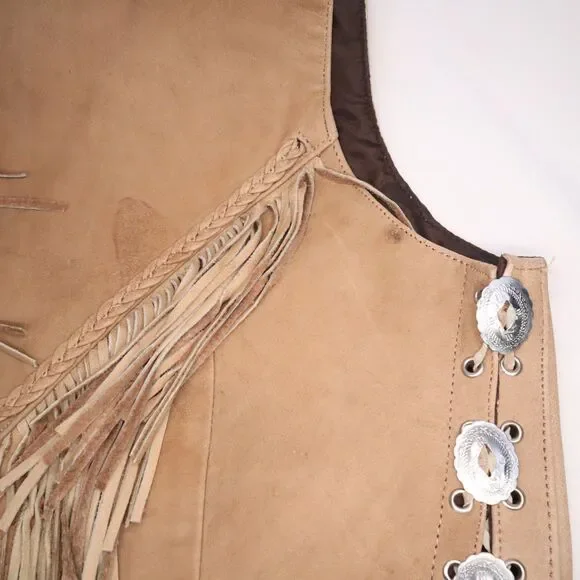 Unik Tan Leather Fringed Vest Size XXL Women's New Gauchos - Picture 15 of 16